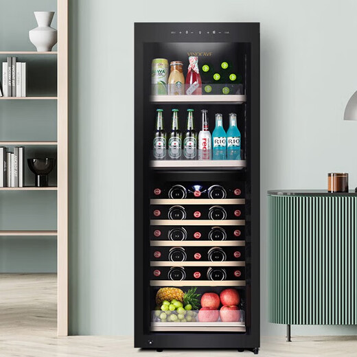 Vinocave red wine cabinet with constant temperature, compressor air-cooling, ultra-thin white wine and grape display cabinet for home living room, glass storage refrigeration and fresh-keeping cabinet, slim dual temperature - multi-functional model - JC-170BD- 160L