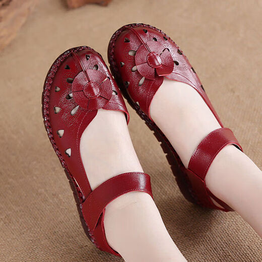 Sandales à orteils semelles du tendon de bœuf voisin pour femmes, chaussures pour femmes, talons plats ethniques d'été chaussures en cuir molle, chaussures célibataires creux d'âge moyen et âgées, violet 9906 35