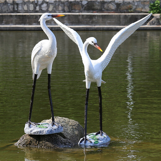 Hongri Guanghui fiberglass simulated crane sculpture outdoor garden forest landscape pool rockery landscaping decoration red-crested egret ornaments combination two