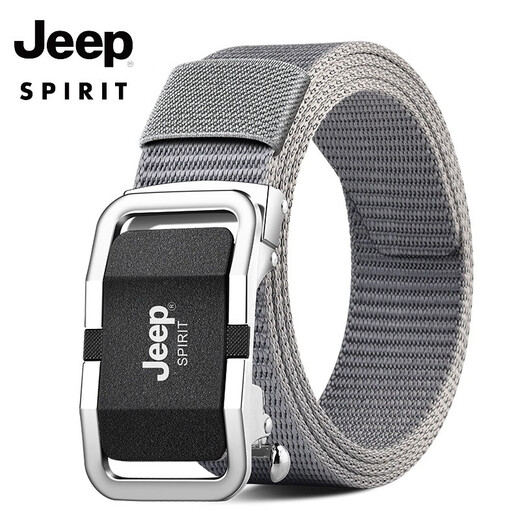JEEP SPIRIT帆布腰带男青年自动扣休闲编织战术腰带年轻人皮带潮流裤带军训 枪扣-黑色带身 120cm