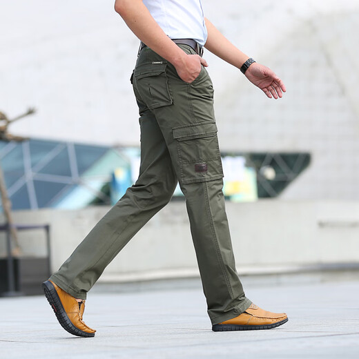 JEEP SPIRIT work pants for men loose straight spring and summer thin large size outdoor multi-pocket autumn and winter casual pants for men dark gray 9923 thin 32 waist circumference 2 feet 5