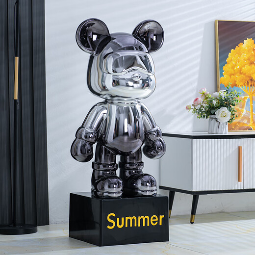 Light luxury electroplating violent bear floor-standing ornaments creative living room TV cabinet home decoration large cool bear piggy bank 50 bear electroplating black silver + base height about 60