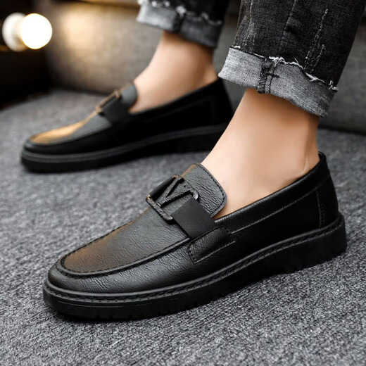 Changxiang Huili 2024 Summer Men's Men's Black Leather Cover Casual Lazy Shoes One Foot Lazy Shoes Korean Style Youth Beanie Shoes Men D829 Black 40