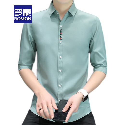 Romon (Romon) Shirt à manches 7-quart de la soie de glace pour hommes à manches courtes à manches minces élastiques décontractées et à la mode à la mode 630 verts + 684 noir 4xl (160-175jin [Jin est égal à 0,5 kg]))