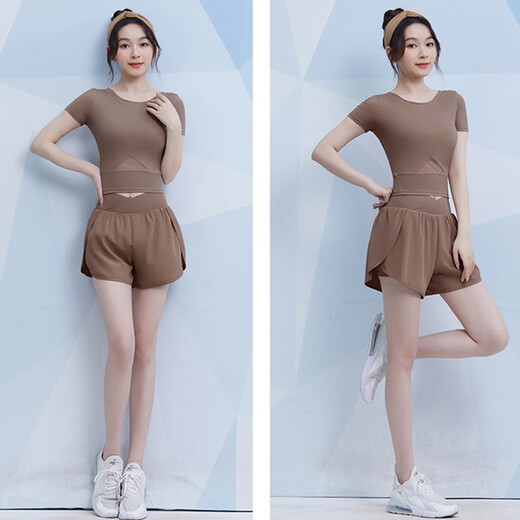 Vansydical fitness wear women's summer short-sleeved sports suit thin running quick-drying top slimming Pilates training yoga wear black two-piece set TC62917 M (recommended 95-105Jin Jin equals about 0.5 kg)