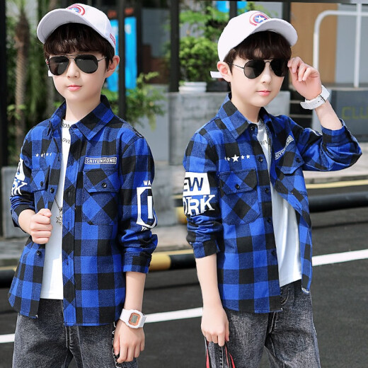 Xinyu Children's Clothing Boys' Shirts Long Sleeves 2020 Spring and Autumn New Children's Shirts Casual Bottoming Shirts Medium and Large Children's Plaid Shirts Korean Fashion Little Boys Cotton Tops Autumn Clothes Red 160 Recommended Height 145-155cm