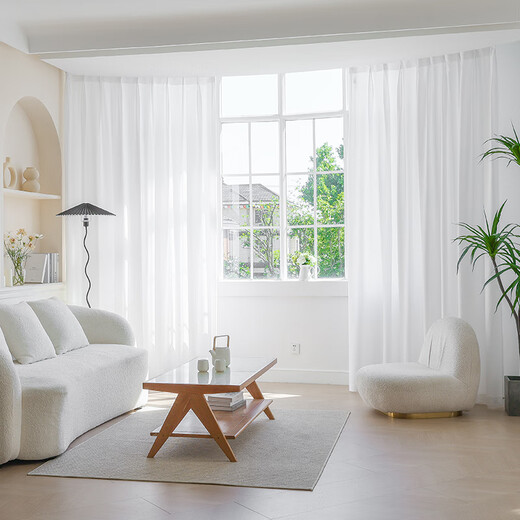 Beijing-made velvet white gauze curtain, impermeable semi-blackout screen, living room balcony hook curtain, width 3*height 2.65 meters