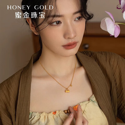 HONEYGOLD 蜜金珠宝黄金项链足金古法手工金素花锁包套链HGC1381工费320元/件 7.65g 45＋2cm