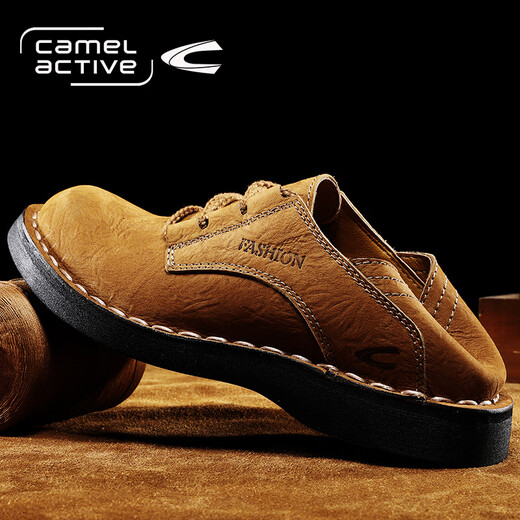 Kamel Dynamische Frühlings- und Herbstleder Leder mit großem Kopf aus Lederschuhen Herren atmungsaktiven Low-Top-Arbeitsschuhen Outdoor-Sport und lässige Schuhe hellbraun (Top-Layer Cowhide) 8815 41 Standard Lederschuhe Größe