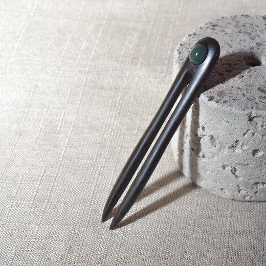 Meng Junchen's green sandalwood hairpin for everyday women, simple and modern U-shaped hairpin with ball head, engraved birthday and Valentine's Day gift, ebony model inlaid with green agate gift box