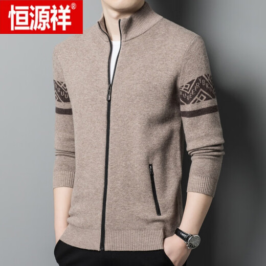 
Hengyuanxiang (HYX) cardigan men's knitted wool jacket for spring and autumn new zipper lapel sweater men's jacket black 185