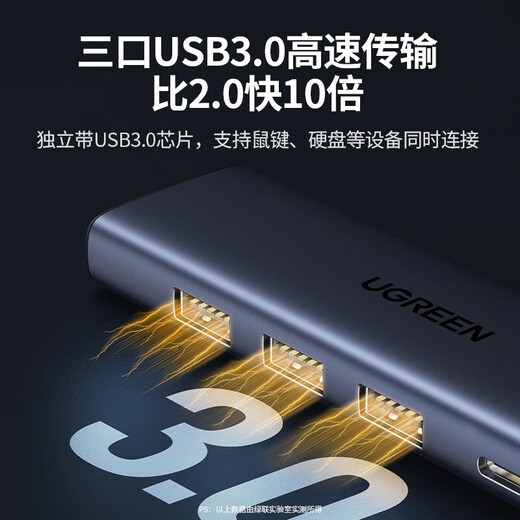 绿联 Type-C扩展坞USB-C转换器雷电4拓展坞雷电3分线器HDMI网线转接头HUB通用MacBook笔记本iPad平板 5合1【DP+USB2.0*3+PD】15905