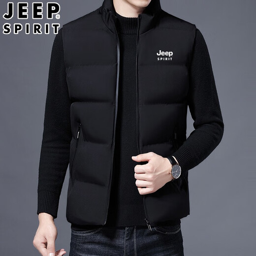 JEEP SPIRIT马甲男秋冬季潮流男装加厚保暖休闲背心男士棉服外套坎肩外穿衣服 M66黑色 2XL （建议130-145斤）
