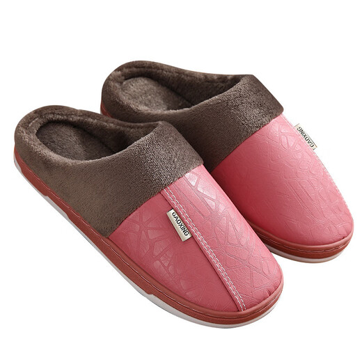 Baumwollschuhe für Frauen im Winter mittleren Alters und älteren Innenhausesschuhe dicker Sohle Anti-Rutsch-Lederflächenflächen wasserdicht und samtig warme Hausschuhe Männer [P739] Rot (Frauenstil) 40-41 für Füße 39-40 geeignet
