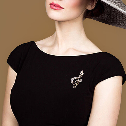 Ancient music note brooch, high-end women's light luxury corsage, exquisite niche pin fixed buckle, suit coat, scarf buckle X157 golden note brooch