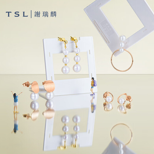 TSL Xie Ruilin (TSL) 18K gold pearl earrings women's geometric color gold earrings BD010