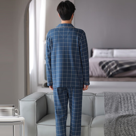 Cat Man Pure Cotton Pyjamas Herren Frühling und Herbst Langarmhose großer Größe Casual Lose Home Clothing Set Alle Baumwolle können äußere Verschleiß 3888 Blau 3xl [vorgeschlagen 170-190jin [Jin gleich 0,5 kg]]]