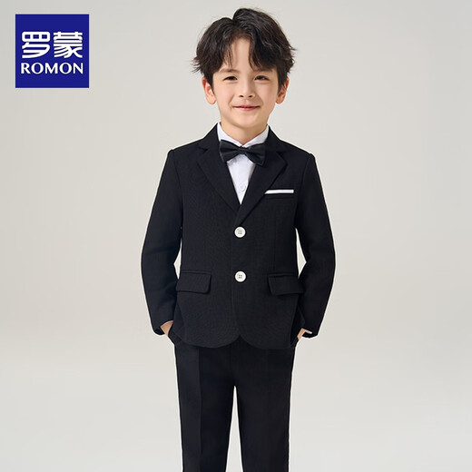 罗蒙儿童西装套装男童花童礼服钢琴表毕业儿童毕业演出服中大童小男孩 酒红色：外套+马甲+长裤+衬衫 140