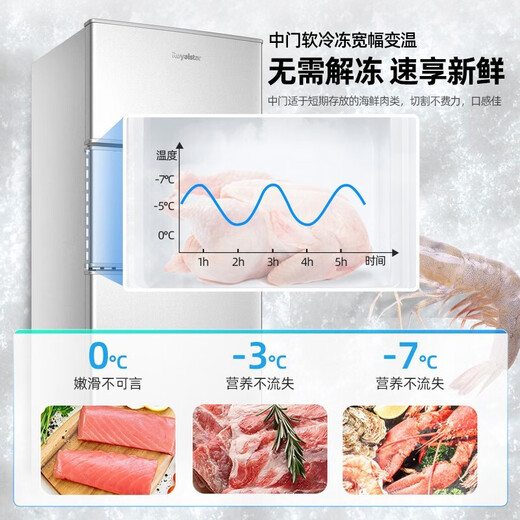 Royalstar (Royalstar) 20% national subsidy 215 liters three-door refrigerator household small large capacity three-door energy-saving low-noise rental mid-door soft freezing ultra-thin bass preservation refrigerator 72L first-class energy efficiency three days of electricity, silver