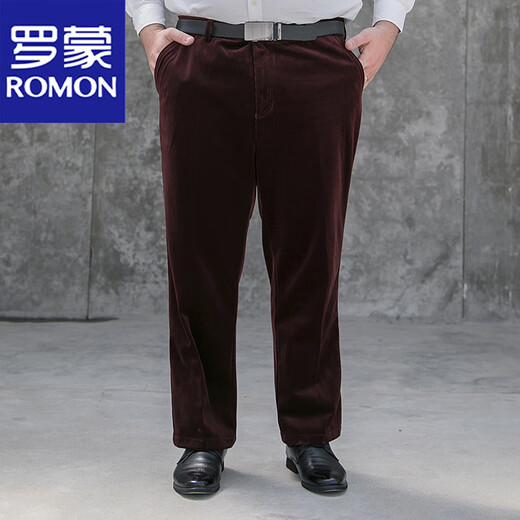 罗蒙（ROMON）秋冬灯芯绒男裤加肥加大码弹力条绒裤中年胖子休闲裤高腰直筒长裤 9901-3黑色 56 腰围3尺8