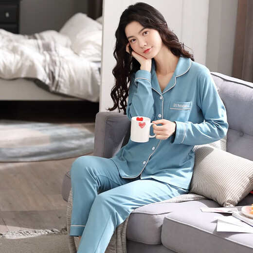 Modal Pyjamas für Frauen im Frühjahr und Herbst langärmelte Cardigan Revers Herbst und Winter Casual Large Size Core-Version für Outdoor Wear Home Clothing Set XT9902 L [100-120jin [Jin entspricht 0,5 kg]]
