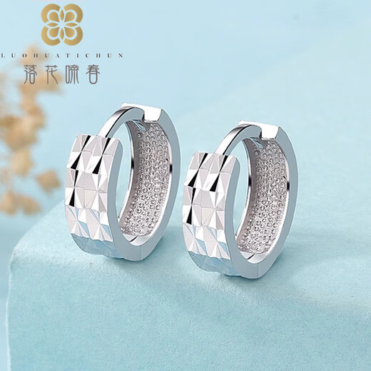 Luo Hua Cing Chun, a pair of Pt950 earrings for women, shiny ear rings, ear buckles, ear bags, platinum earrings, Valentine's Day gift for girlfriend, half double row of baby's breath earrings