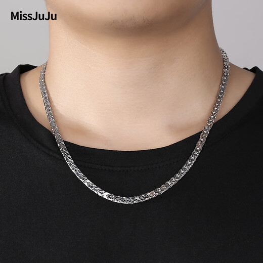 Miss JuJu PT950 platinum necklace men's platinum herringbone chain domineering boss keel snake bone chain thick and wide chain can be customized, weight 15.40g, length 55cm, thickness about 2.8mm