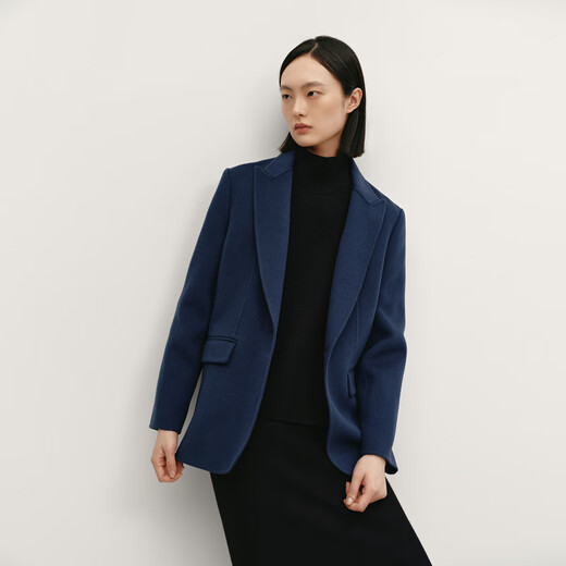 OVV Autumn and Winter Hot Sale Women's Peaked Collar Simple One Button Casual Commuting Wool Suit Jacket Navy Blue M