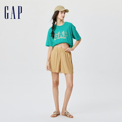 Gap Women's Summer Leinen hohe Taille A-Line Silhouette Trendy Shorts 582942 Loose Casual Hosen Hellbraun 160/70A (s)