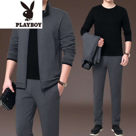 Playboy (PLAYBOY) middle-aged and elderly casual suits for men 2020 autumn and winter men's large size casual jackets dad casual clothes three-piece set [three-piece set] gray 2XL