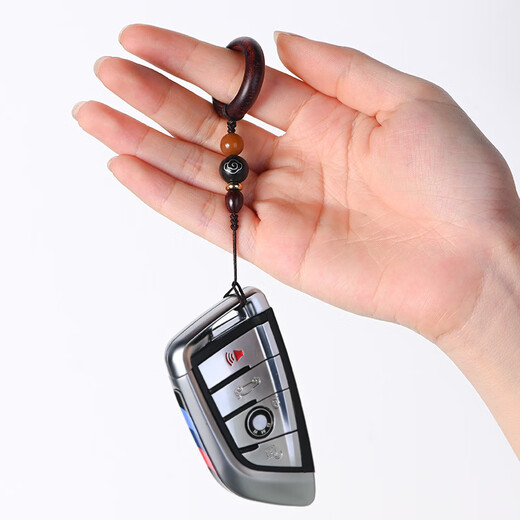 Wuzangtang | Porte-clés pendentif de téléphone portable simple de style ancien, court, en cuivre pur, boucle d'anneau en bois de santal, lanière anti-perte, anneau en bois de rose