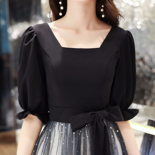 Vestido de noche de banquete de Maxbeth para mujeres New Black Long Temperament se puede usar en el disfraz de rendimiento del coro del anfitrión Black XL