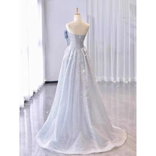 NJTD one-shoulder evening dress for women, banquet temperament, light luxury, niche host art test, fluffy gauze skirt for women, picture color, one size m