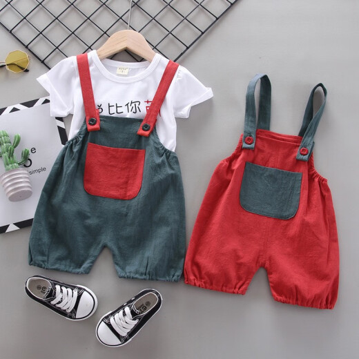 GZ.MINI children's clothing girls and boys suit 2020 new summer children's cute suspender shorts two-piece set 1-3-5 years old male and female baby summer children's clothing green size 100 (recommended height 90-100cm)