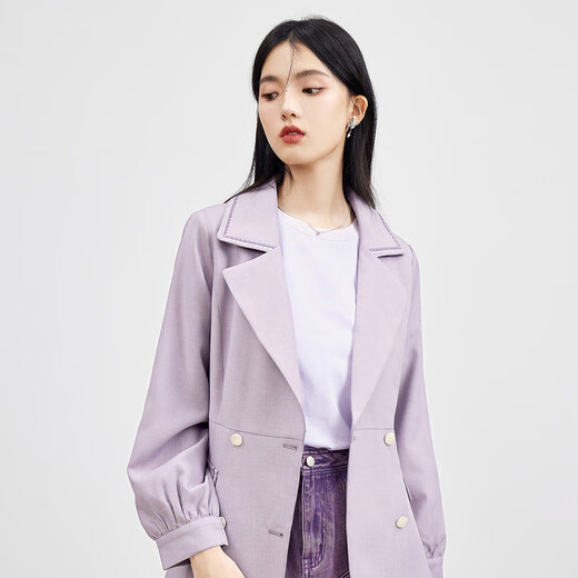 Qiushui yiren windbreaker großer ltex duplex taille dichtungen temperament temperament britisch style design windbrecher jacke mittlere länge lila m