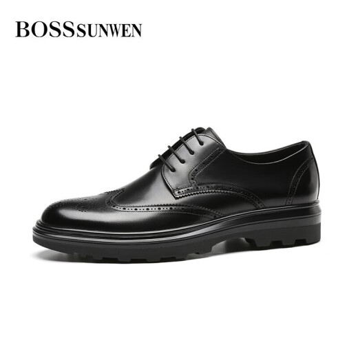BOSSSUNWEN leather shoes, formal shoes, casual business suits, fashionable British lace-up soft surface work shoes 6A31511S01 black 41