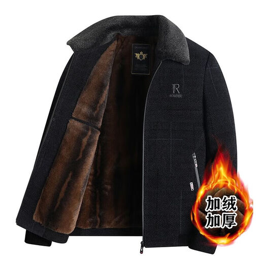 Chenille Velvet Jacket Dad's Winter Middle-aged and Elderly Cotton Clothes Men's Thickened Grandpa Jacket for the Elderly Black R Label Lapel Velvet Thickening 175 Recommended 95-115 Jin Jin equals 0.5 kg