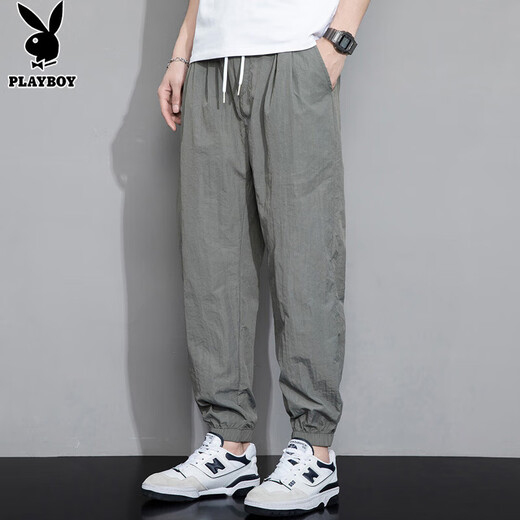 花花公子（PLAYBOY）休闲裤男冰丝夏季裤子男士宽松束脚薄款九分裤 灰色 XL 