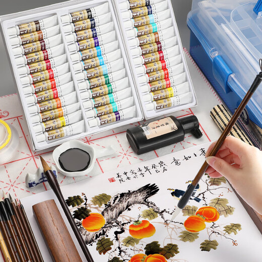 Surada Chinese Painting Pigments Chinese Painting Pigments Chinese Painting Pigment Set Beginner Students Children's Ink Painting Landscape Gongbi Painting 12 Colors 6ml Beginner Set SD133