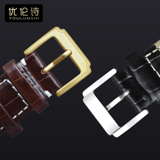天王手表带替换真皮GS3886 5876 5885 3887男女表带20 22mm针扣蝴蝶扣 玫金针扣-棕色棕线 接口宽度=19mm