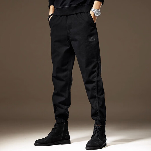 JEANSWEST work pants men's 2025 spring and autumn new loose cotton casual pants for boys sports Harren trendy long pants summer 2506 black regular 2XL suitable for 170-190Jin [Jin equals 0.5 kg]