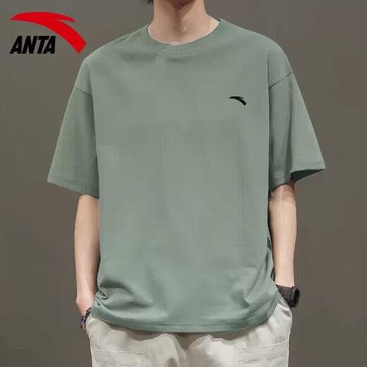 Anta (Anta) Ice Seide Kurztrocknend kurzärmeliges T-Shirt für Männer 2025 Frühlings- und Sommermänner Kühle atmungsaktive elastische Lauffitness Sportbekleidung Grau [Ice Seide Schnellrocknen] L /175 für 120-140jin geeignet [Jin gleich 0,5 kg]