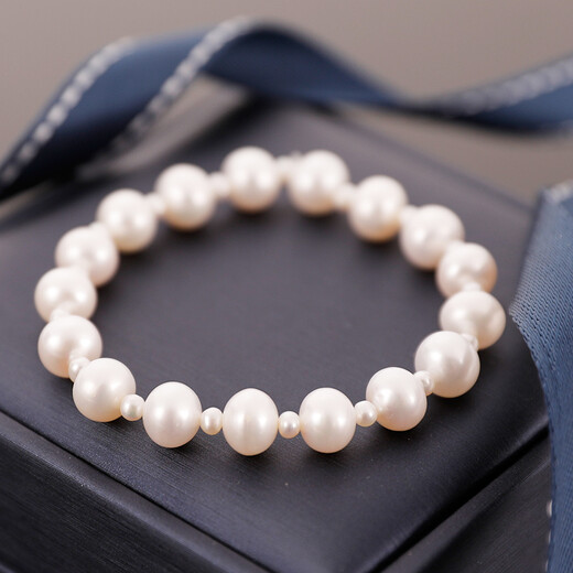 Drops of water form freshwater pearl bracelets, retractable elastic rope pearl bracelets, easy to wear and practical gifts, 3-4mm+7-8mm white pearls