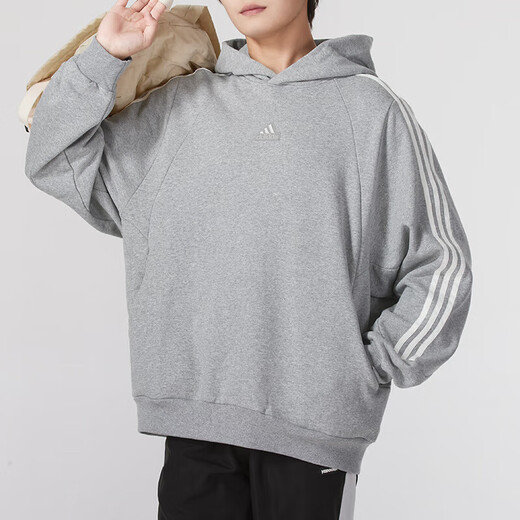 阿迪达斯（adidas）卫衣男装女装2024秋冬季新款加绒保暖运动服连帽防风外套休闲套头 JI6636中麻灰 L