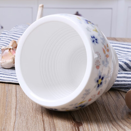 With stick, garlic jar, garlic mortar, ceramic household garlic pounder, kitchen garlic press, garlic paste, medicine jar grinder, Chunhui Manting, small size (with stick)