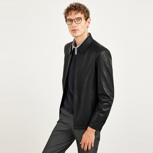 七匹狼真皮皮衣夹克新款休闲工装舒适羊皮革衣服上衣男士外套 001(黑色) M 165/84A