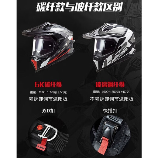 LS2碳纤维越野拉力盔摩旅摩托车头盔男机车全盔四季透气双镜片MX701 碳纤6K-哑黑-赠夏季冰丝头套 XL(建议58-59CM)
