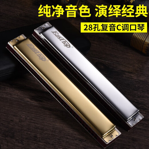 Easttop东方鼎德国进口音簧专业演奏口琴28孔复音重音口琴高级初学成人 28孔 G调 复音口琴-颜色留言