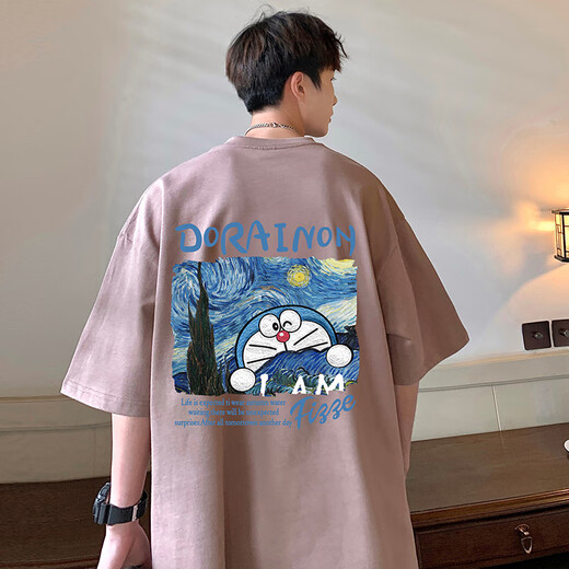 Zhiwei Doraemon pure cotton short-sleeved T-shirt for men in summer Tinker Bell new heavyweight loose dolom cat half-sleeved trendy top T688 sky blue M [recommended 90-120Jin [Jin equals 0.5 kg]]