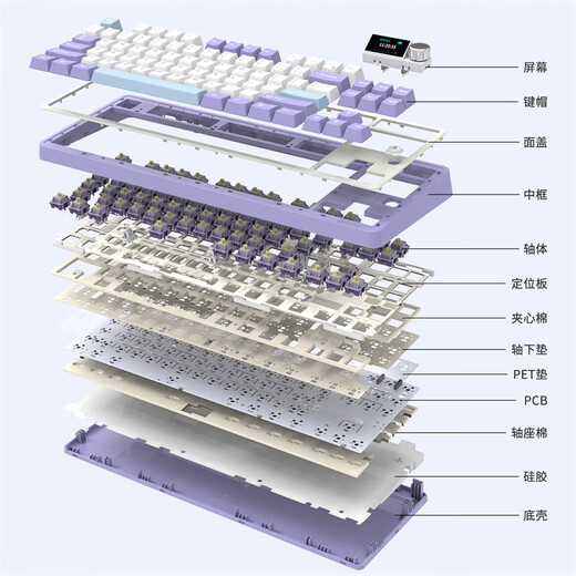 黑爵（AJAZZ）AK870三模客制化机械键盘 全键热插拔 Gasket结构RGB 原厂PBT三拼键帽 侧刻渐变蓝 飞鱼轴	